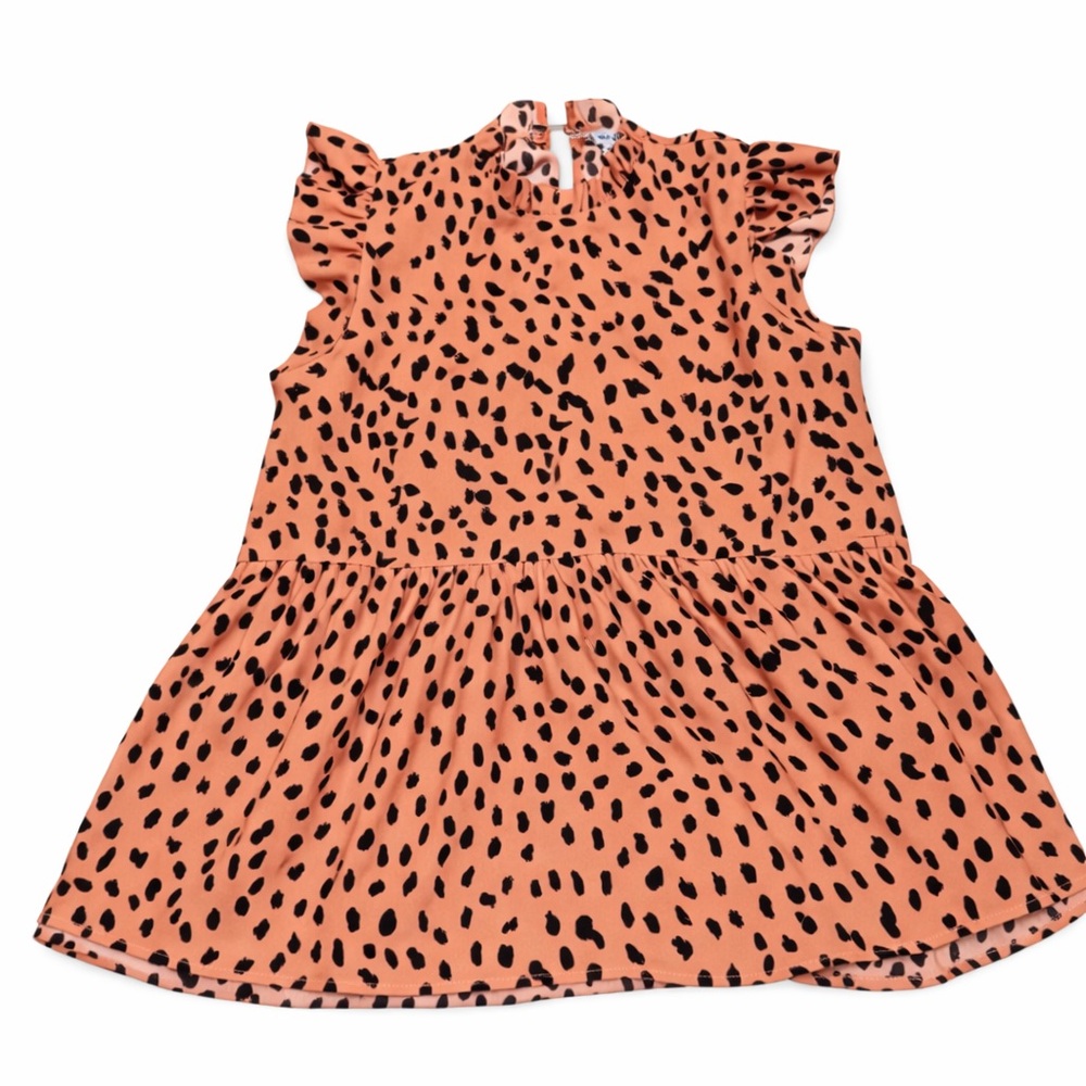 Woman’s Peach Cheetah Print Ruffle Dress